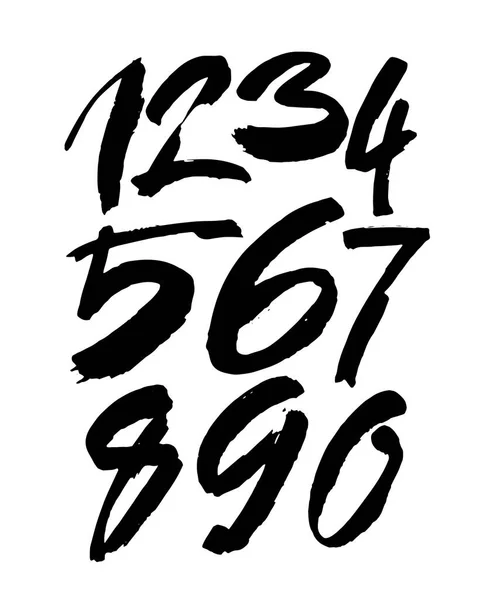 Vektoruppsättning Kalligrafiska Akryl Eller Bläcknummer Abc För Din Design Borste — Stock vektor