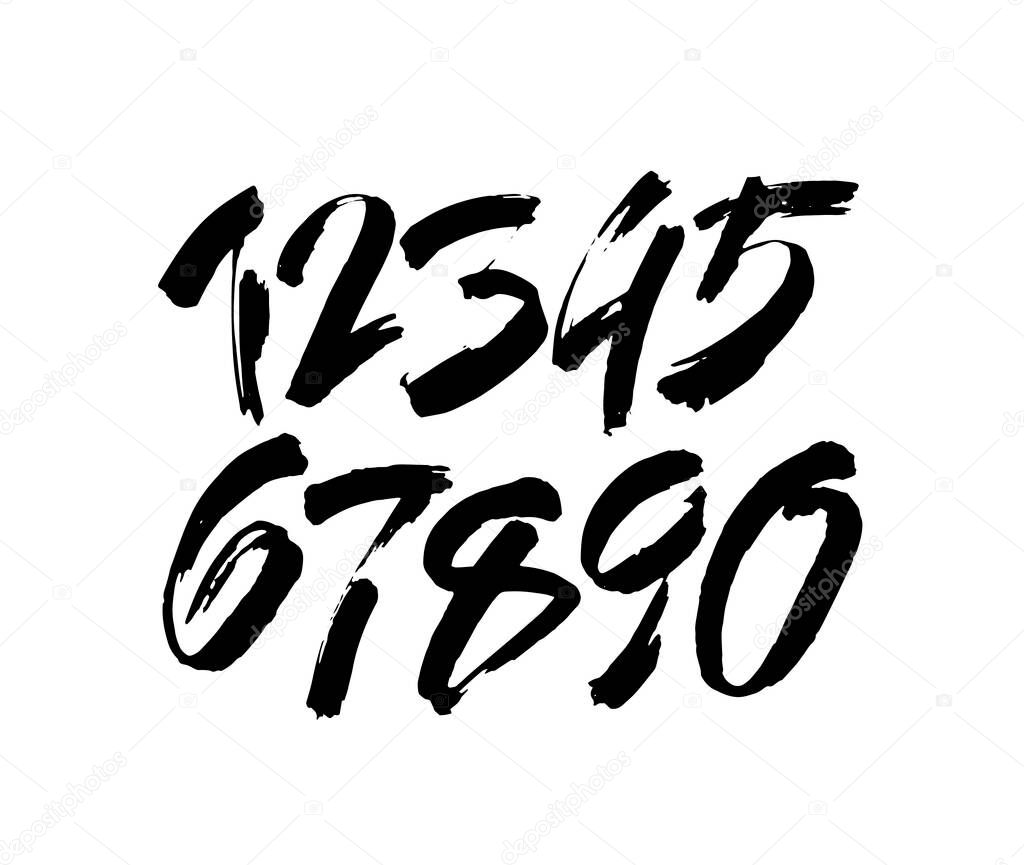 vector set of calligraphic acrylic or ink numbers. ABC for your design, brush lettering on a white background