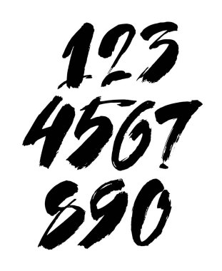 Kaligrafik akrilik ya da mürekkep numaralarının vektör kümesi. Tasarımınız için ABC, beyaz arkaplanda fırça harfleri