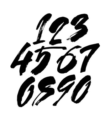 Kaligrafik akrilik ya da mürekkep numaralarının vektör kümesi. Tasarımınız için ABC, beyaz arkaplanda fırça harfleri