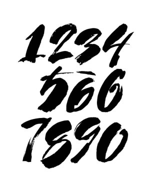 Kaligrafik akrilik ya da mürekkep numaralarının vektör kümesi. Tasarımınız için ABC, beyaz arkaplanda fırça harfleri