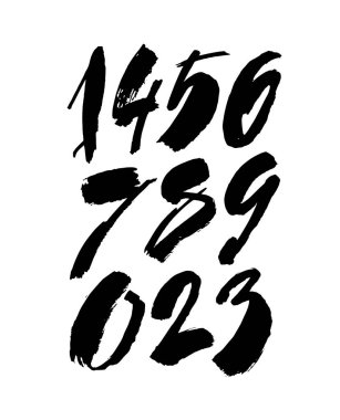 Kaligrafik akrilik ya da mürekkep numaralarının vektör kümesi. Tasarımınız için ABC, beyaz arkaplanda fırça harfleri