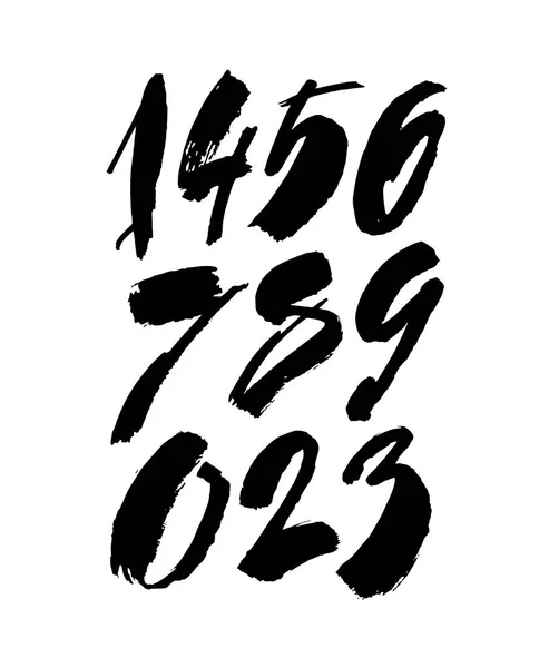 Vector Set Calligraphic Acrylic Ink Numbers Abc Your Design Brush — Stock Vector