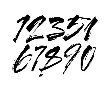 Kaligrafik akrilik ya da mürekkep numaralarının vektör kümesi. Tasarımınız için ABC, beyaz arkaplanda fırça harfleri