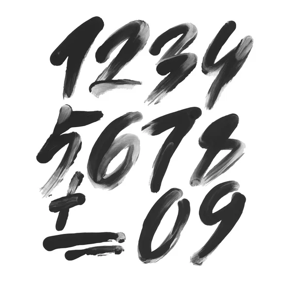 Vector Set Calligraphic Acrylic Ink Numbers Abc Your Design Finger — Stock Vector