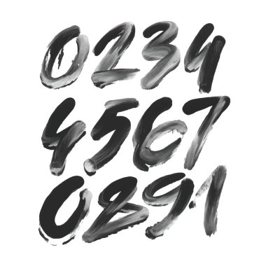 Kaligrafik akrilik ya da mürekkep numaralarının vektör kümesi. Tasarımınız için ABC, parmak harfleri