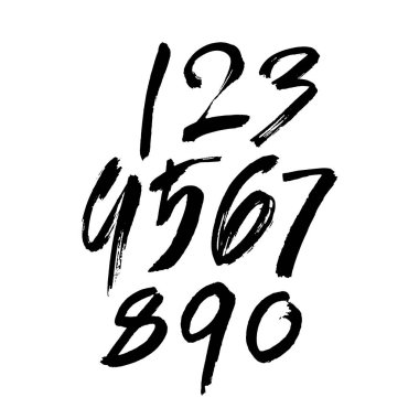 Kaligrafik akrilik ya da mürekkep numaralarının vektör kümesi. Tasarımınız için ABC, beyaz arkaplanda fırça harfleri