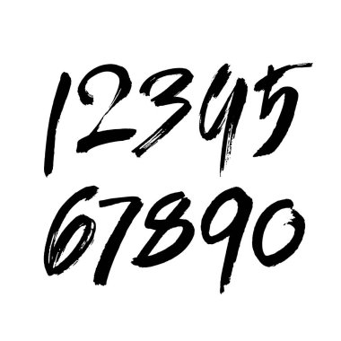 Kaligrafik akrilik ya da mürekkep numaralarının vektör kümesi. Tasarımınız için ABC, beyaz arkaplanda fırça harfleri