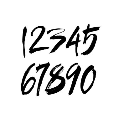 Kaligrafik akrilik ya da mürekkep numaralarının vektör kümesi. Tasarımınız için ABC, beyaz arkaplanda fırça harfleri