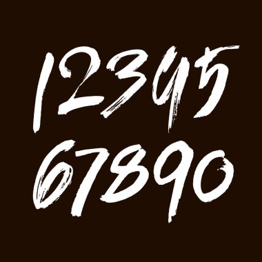 Kaligrafik akrilik ya da mürekkep numaralarının vektör kümesi. Tasarımınız için ABC, siyah arkaplandaki fırça harfleri