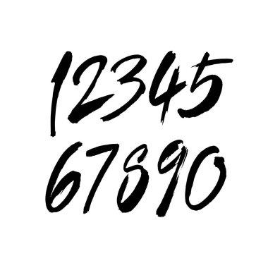Kaligrafik akrilik ya da mürekkep numaralarının vektör kümesi. Tasarımınız için ABC, beyaz arkaplanda fırça harfleri