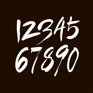 Kaligrafik akrilik ya da mürekkep numaralarının vektör kümesi. Tasarımınız için ABC, siyah arkaplandaki fırça harfleri