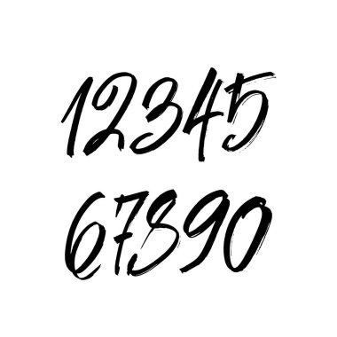 Kaligrafik akrilik ya da mürekkep numaralarının vektör kümesi. Tasarımınız için ABC, beyaz arkaplanda fırça harfleri