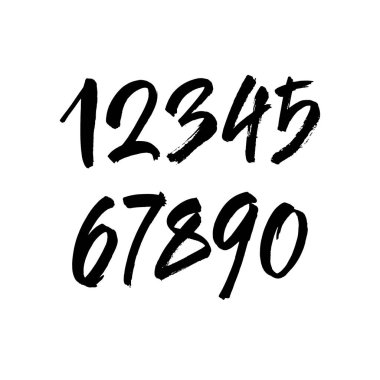 Kaligrafik akrilik ya da mürekkep numaralarının vektör kümesi. Tasarımınız için ABC, beyaz arkaplanda fırça harfleri