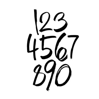 Kaligrafik akrilik ya da mürekkep numaralarının vektör kümesi. Tasarımınız için ABC, beyaz arkaplanda fırça harfleri