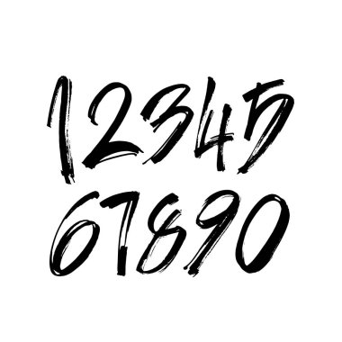 Kaligrafik akrilik ya da mürekkep numaralarının vektör kümesi. Tasarımınız için ABC, beyaz arkaplanda fırça harfleri