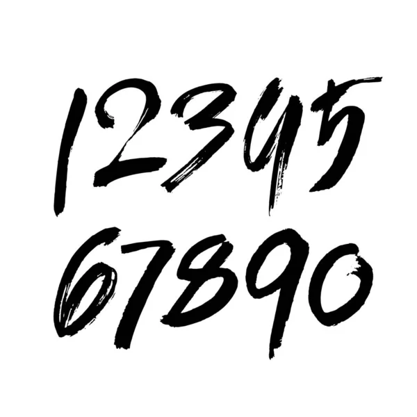 書道アクリルまたはインクの番号のベクトルセット あなたのデザインのためのAbc 白い背景にブラシのレタリング — ストックベクタ