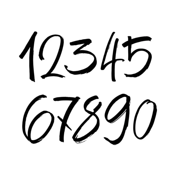 Conjunto Vetorial Acrílico Caligráfico Números Tinta Abc Para Seu Design —  Vetores de Stock