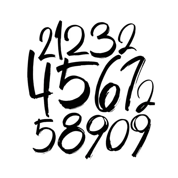 書道アクリルまたはインクの番号のベクトルセット あなたのデザインのためのAbc 白い背景にブラシのレタリング — ストックベクタ