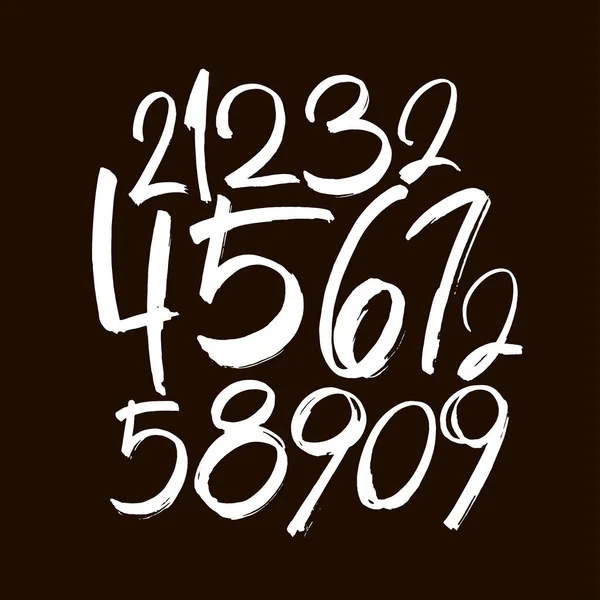 書道アクリルまたはインクの番号のベクトルセット あなたのデザインのためのAbc 黒の背景にブラシのレタリング — ストックベクタ