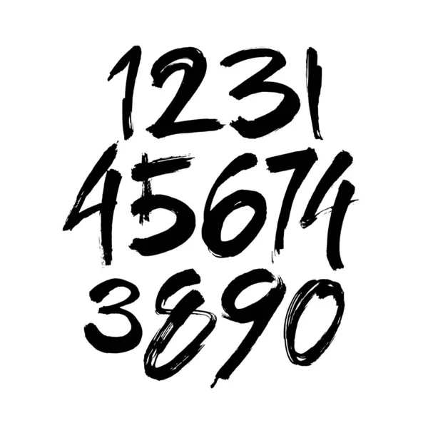 Vectorset Van Kalligrafische Acryl Inktnummers Abc Voor Ontwerp Penseelbelettering Een — Stockvector