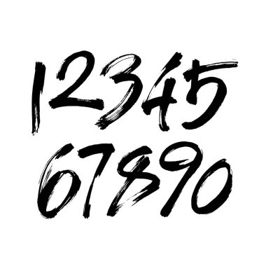 Kaligrafik akrilik ya da mürekkep numaralarının vektör kümesi. Tasarımınız için ABC, beyaz arkaplanda fırça harfleri