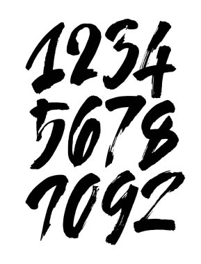 Kaligrafik akrilik ya da mürekkep numaralarının vektör kümesi. Tasarımınız için ABC, beyaz arkaplanda fırça harfleri