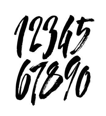 Bir dizi kaligrafik akrilik ya da mürekkep numarası. Tasarımınız için ABC, beyaz arkaplanda fırça harfleri