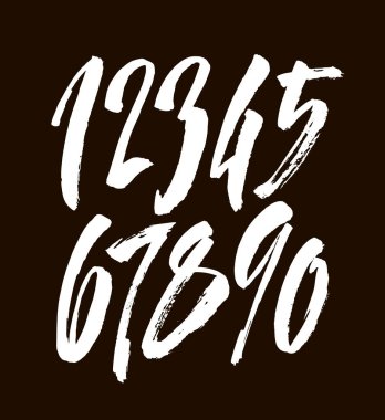 Bir dizi kaligrafik akrilik ya da mürekkep numarası. Tasarımınız için ABC, siyah arkaplandaki fırça harfleri