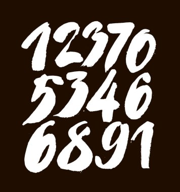 Bir dizi kaligrafik akrilik ya da mürekkep numarası. Tasarımınız için ABC, siyah arkaplandaki fırça harfleri