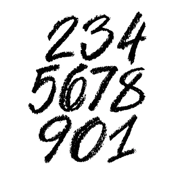 Set van kalligrafische pastel- of houtskoolnummers. ABC voor uw ontwerp, pastelbelettering op een witte achtergrond — Stockvector