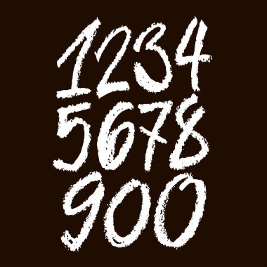 Kaligrafik pastel veya tebeşir sayıları vektör kümesi. Tasarımınız için ABC, siyah arkaplanda tebeşir harfleri