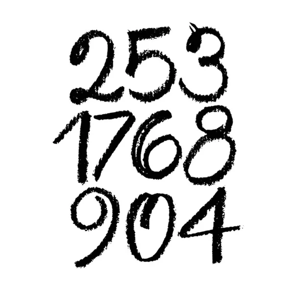 Set van kalligrafische pastel- of houtskoolnummers. ABC voor uw ontwerp, pastelbelettering op een witte achtergrond — Stockvector