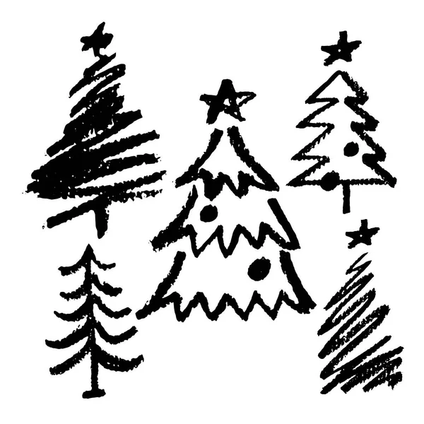 Hand Drawn Grunge Christmas Trees Abstract Vector Illustration Coal Design — Stock Vector