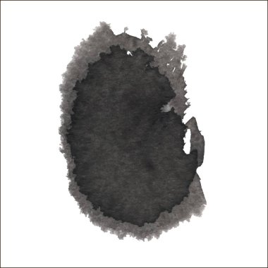 Beyaz arka planda siyah mürekkep lekesi izole edilmiş. Grunge dokusu.