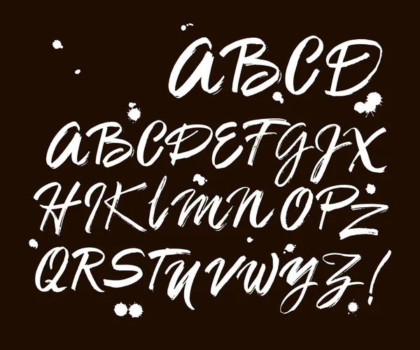 矢量丙烯酸笔刷风格手绘字母字体 黑色背景上的笔迹字母 墨水手书 — 图库矢量图片