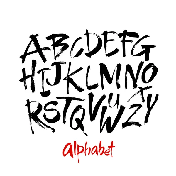 Vector Acryl Pinsel Stil Handgezeichnete Alphabet Schrift Kalligraphie Alphabet Auf — Stockvektor