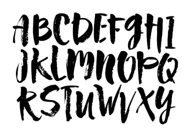 Vektör Akrilik Fırça Biçimli El Çizimi Alfabe Yazıtipi. Beyaz bir arkaplanda el yazısı alfabesi. Mürekkep el yazısı..