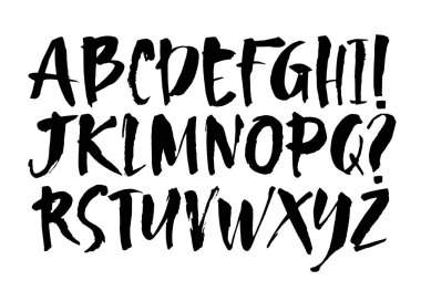 Vektör Akrilik Fırça Biçimli El Çizimi Alfabe Yazıtipi. Beyaz bir arkaplanda el yazısı alfabesi. Mürekkep el yazısı..
