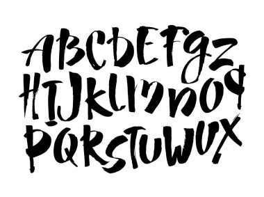 Vektör Akrilik Fırça Biçimli El Çizimi Alfabe Yazıtipi. Beyaz bir arkaplanda el yazısı alfabesi. Mürekkep el yazısı..