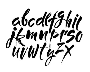 Vektör Akrilik Fırça Biçimli El Çizimi Alfabe Yazıtipi. Beyaz bir arkaplanda el yazısı alfabesi. Mürekkep el yazısı..