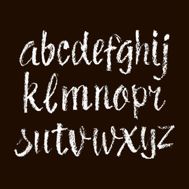 Vektör Pastel veya Tebeşir Tarzı El Yazı Tipi. Kaligrafi alfabesi siyah arka planda. Pastel el harfler..