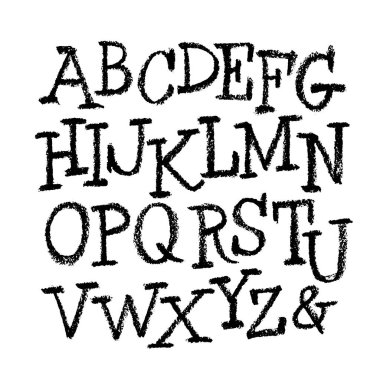 Vektör Pastel veya Kömür Biçimli El Yazı Tipi. Beyaz bir arkaplanda el yazısı alfabesi. Pastel el harfler..