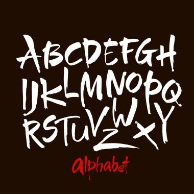Vektör Akrilik Fırça Biçimli El Çizimi Alfabe Yazıtipi. Kaligrafi alfabesi siyah arka planda. Mürekkep el yazısı..