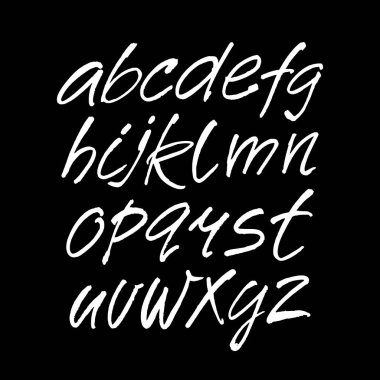 Vektör Akrilik Fırça Biçimli El Çizimi Alfabe Yazıtipi. Kaligrafi alfabesi siyah arka planda. Mürekkep el yazısı..
