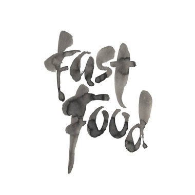 Fast food harfleri. El yazması. Modern fırça kaligrafisi. Beyaz arkaplanda izole.
