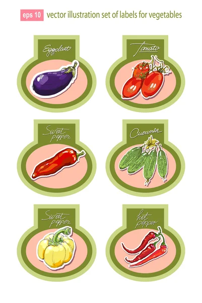 Conjunto de etiquetas vectoriales con verduras. Vector . — Vector de stock