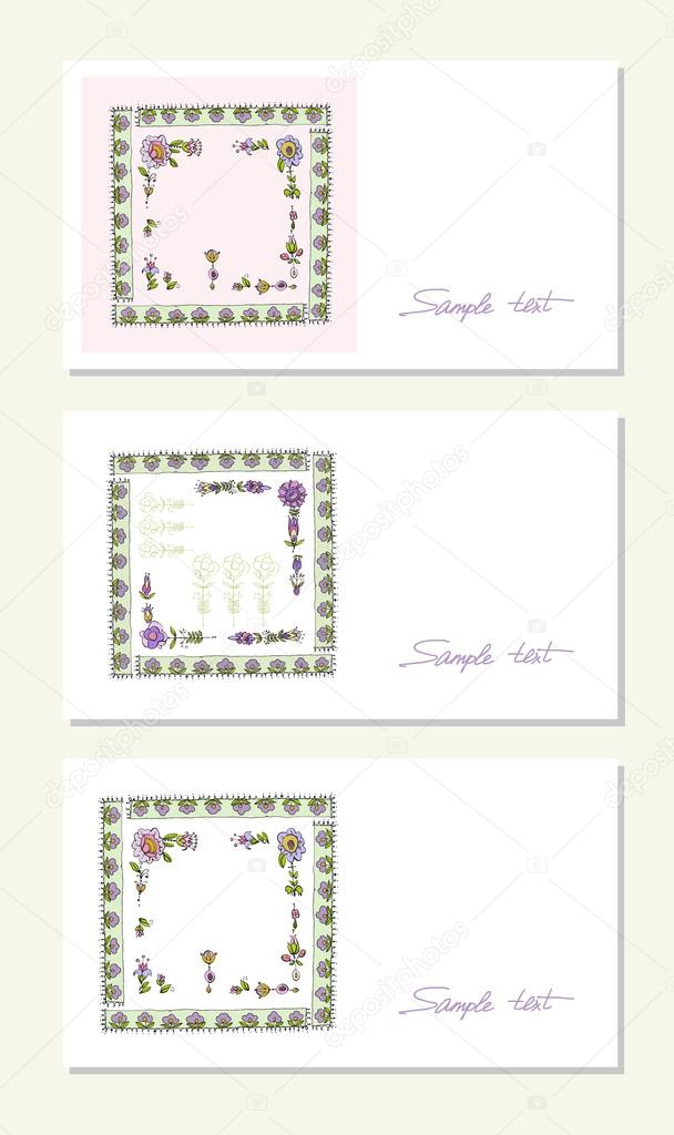 Set of floral greeting cards in retro style