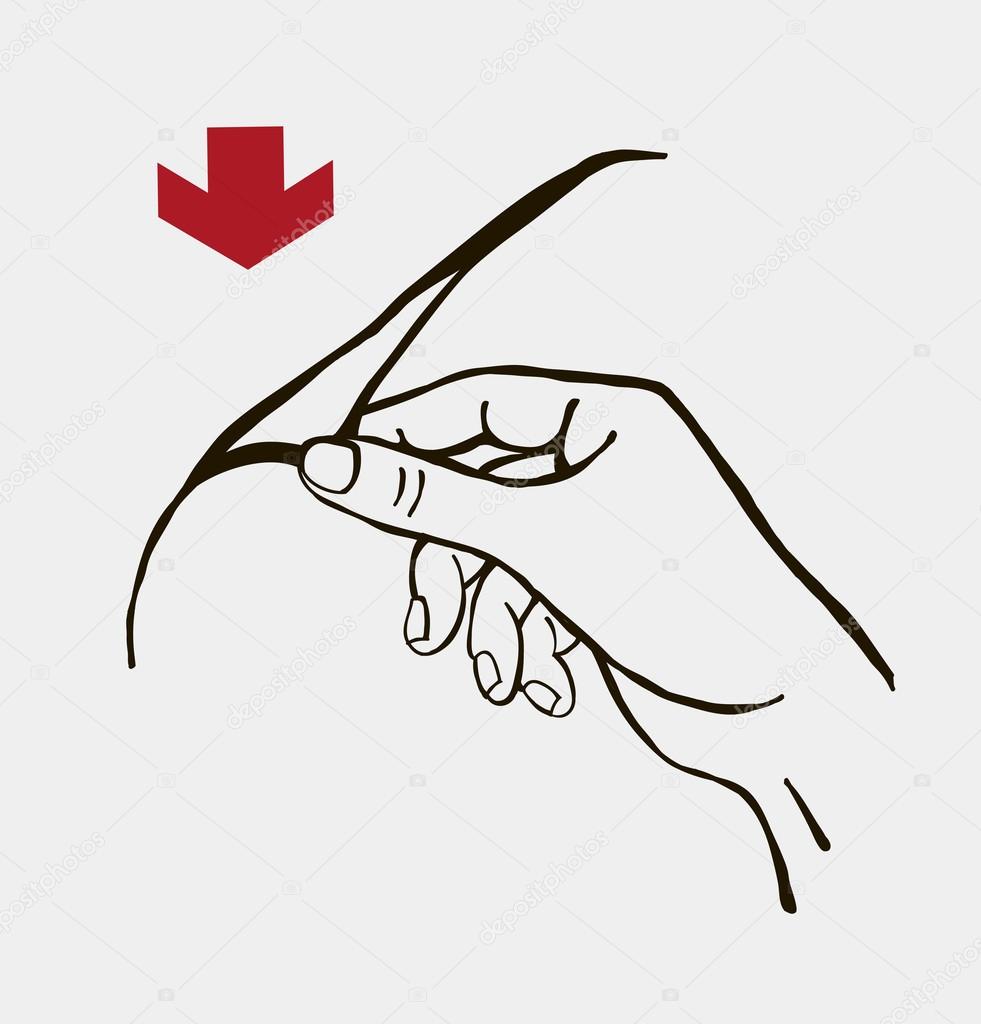 Vector illustration of a hand opening the package