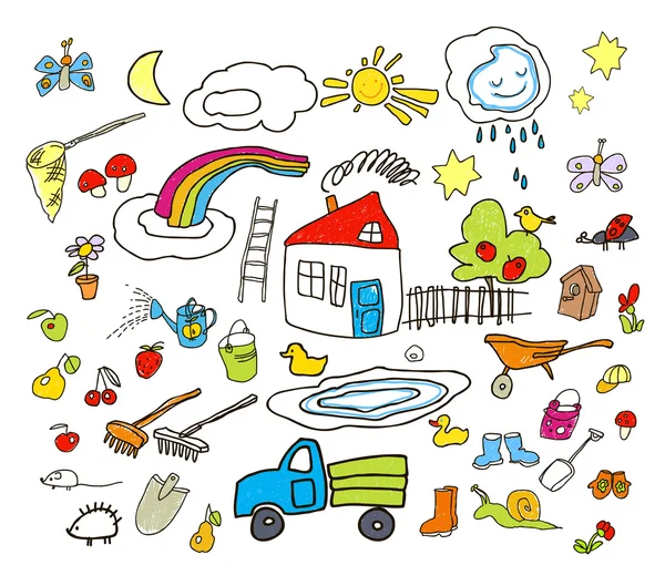 Conjunto de desenhos em criança como estilo —  Vetores de Stock